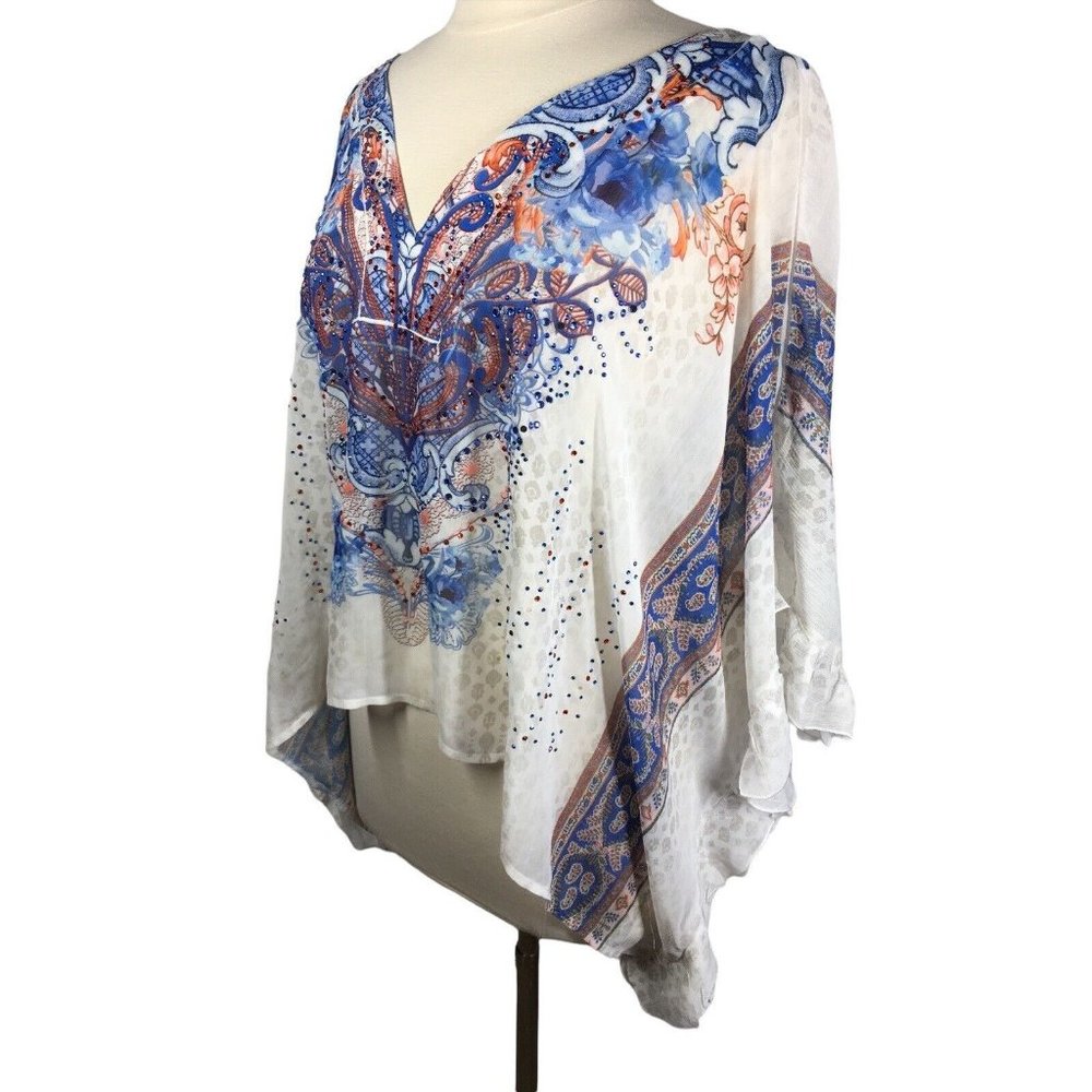 Style & Co Womans XL Kimono Style Semi Sheer Top Blouse Rhinestones BOHO
